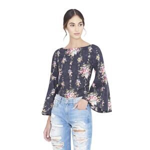 Alice + Olivia Floral Boat Neck Bell Sleeve Blouse XS